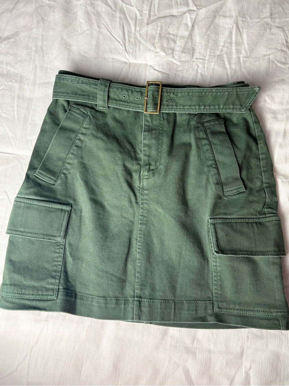 LOFT Olive Green Cargo Mini Skirt with Belt Detail